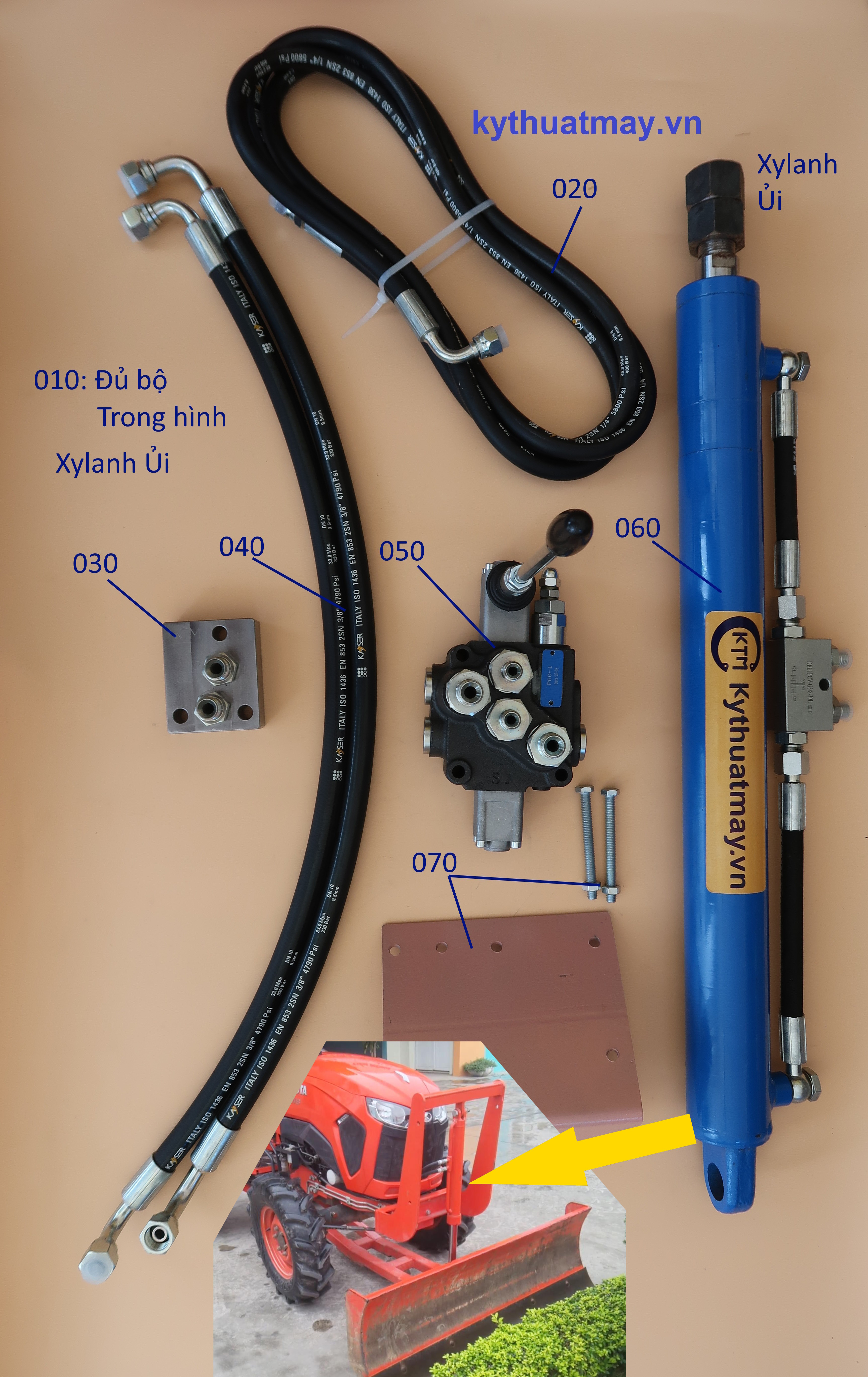 Combo van 1 tay giá đỡ ren bích dây ty ô xylanh ủi